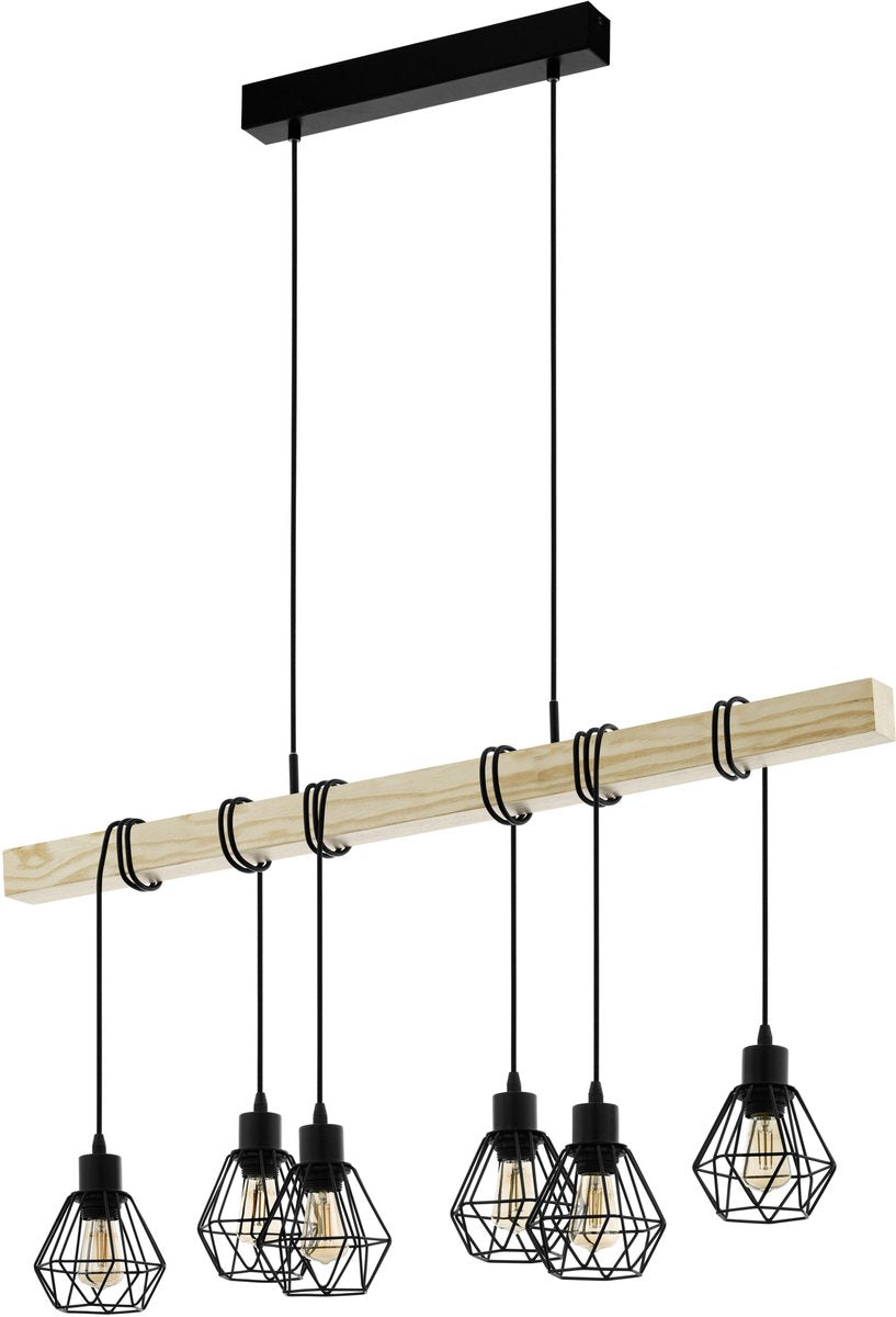 Lampe à suspension Eglo townshend 5 - e27 - 100 cm - marron noir - bois fsc