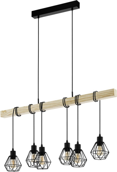 Lampe à suspension Eglo townshend 5 - e27 - 100 cm - marron noir - bois fsc