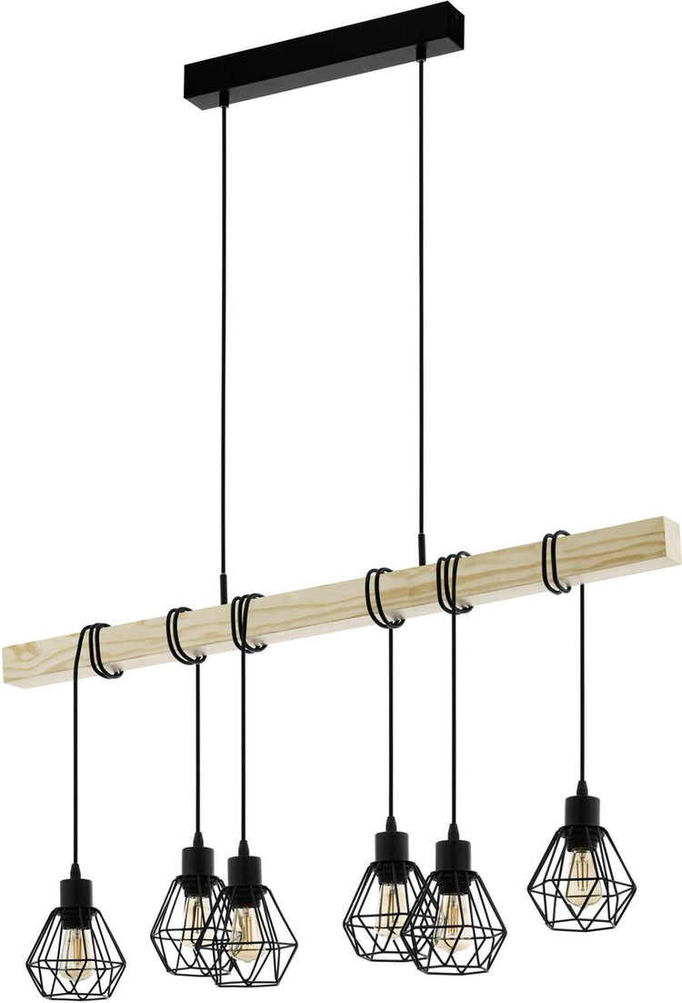 Lampe à suspension Eglo townshend 5 - e27 - 100 cm - marron noir - bois fsc