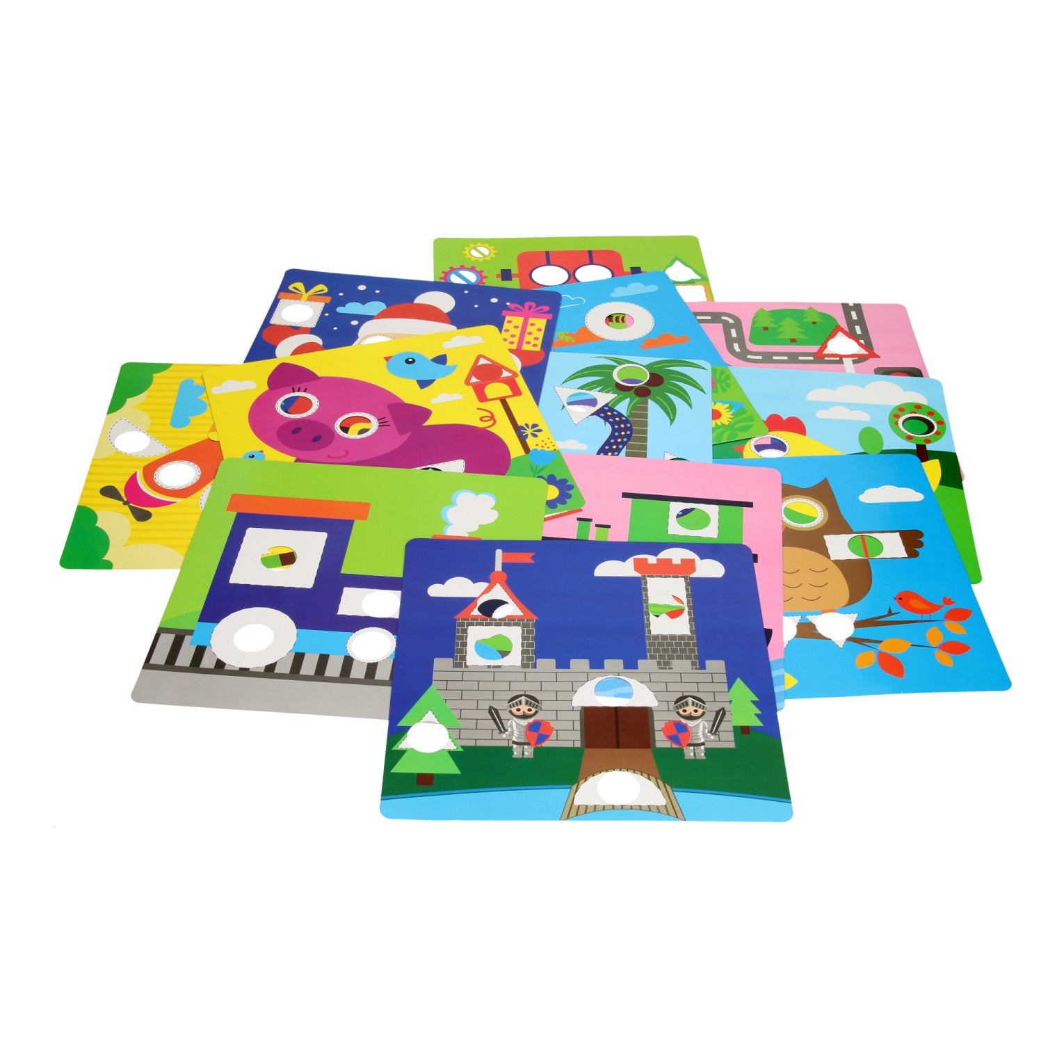 Puzzles de forme avec cartes de couleurs, 33 pièces.