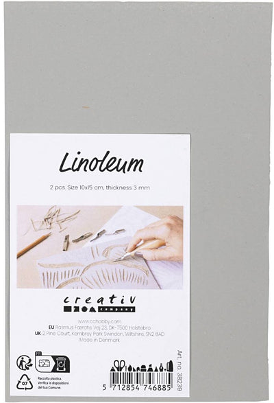 Linoléum Creativ company, format 10x15 cm, épaisseur 3 mm, gris, 2 pièces 1 boîte