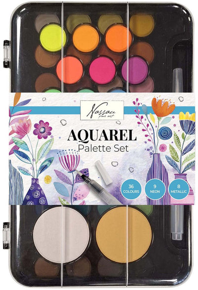 Creative Craft Group Nassau Ensemble de peinture aquarelle avec palette – 36 couleurs