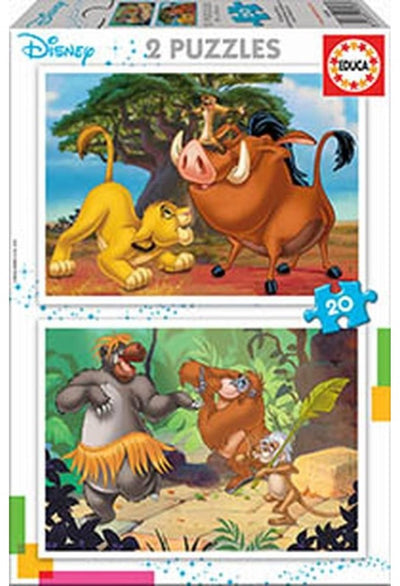 Puzzle Educa - Disney Le Roi lion et le livre de la jungle - 2 x 20 pièces