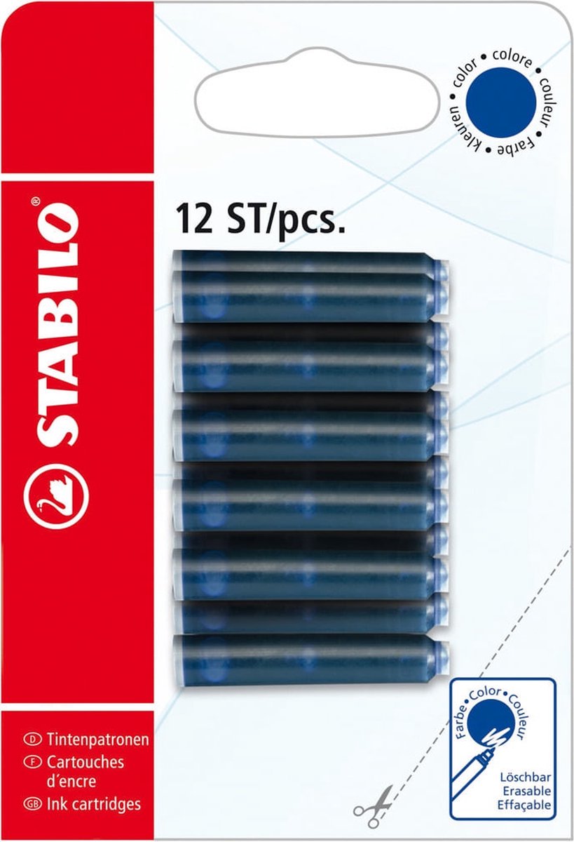 Cartouches pour stylo plume Stabilo - bleues - blister de 12 pièces
