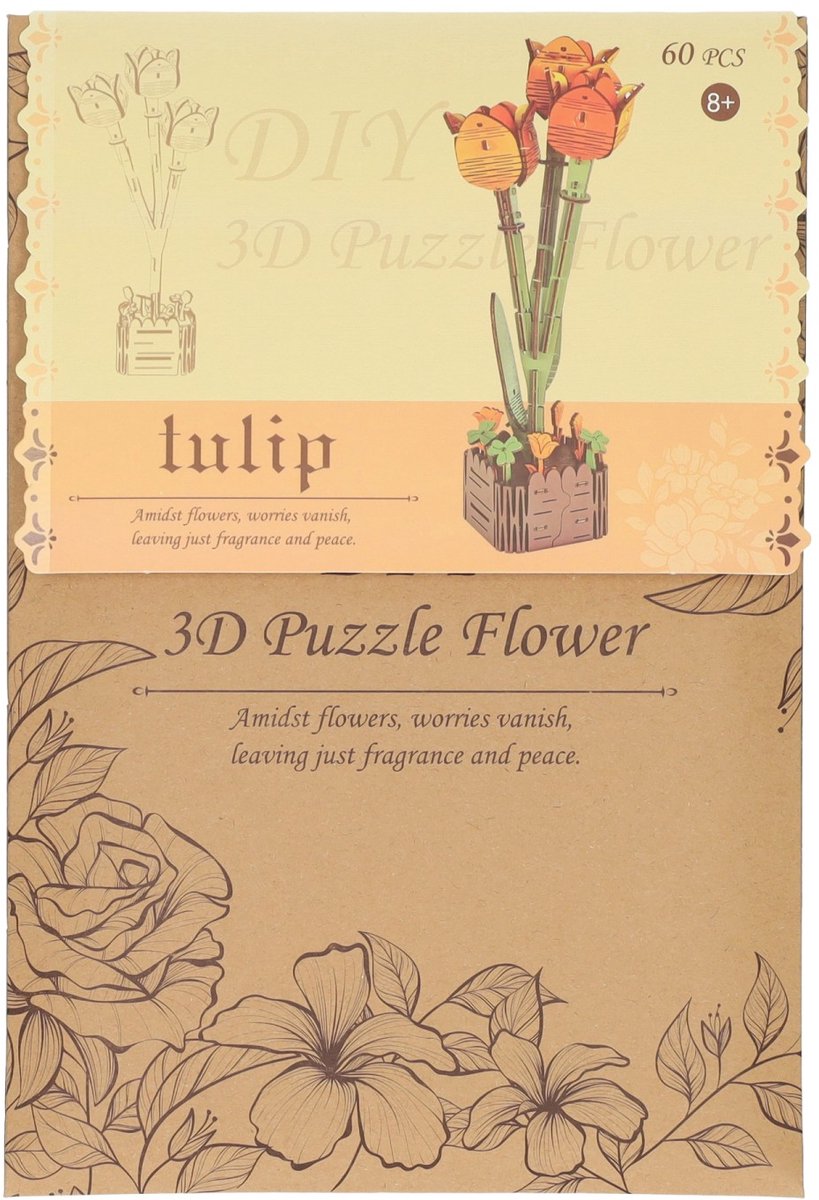 Kit de construction 3D en bois tulipes - 60 pièces.