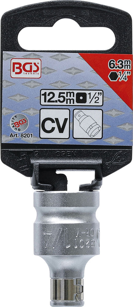 Adaptateur d'embout Bgs technic avec bille de retenue carré 1 2 vers hex 1 4