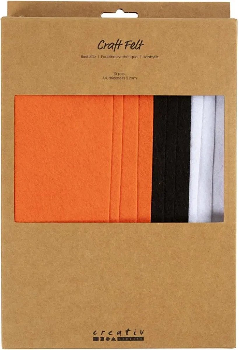 Creativ company feutre de loisirs, a4, feuille 210x297 mm, épaisseur 2 mm, couleurs d'Halloween, 10 pièces 1 boîte