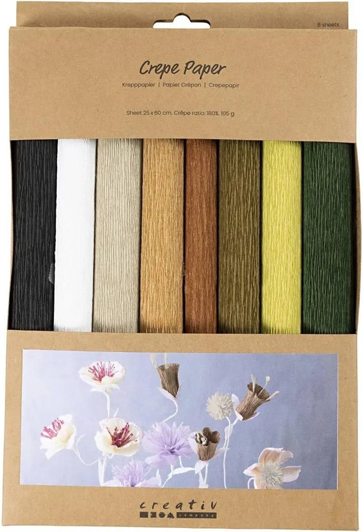 Papier crépon Creativ company, feuille 25x60 cm, taux de crêpe : 180%, 105 gr, naturel, 8 feuilles 1 boîte