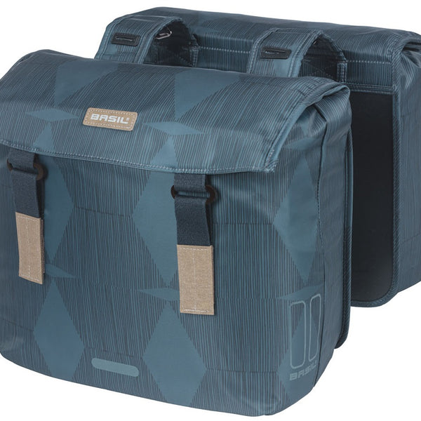 Basil Elegance Double Bicycle Sac, bleu, animal de compagnie recyclé, alimentaire, fermeture de conservation de l'eau, pont universel, 40-49L