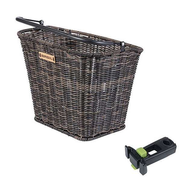 Basil Bremen Rattan Look KF - panier à vélo - avant - avec support de potence Basil KF Ahead - marron