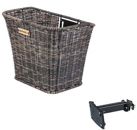 Basil Bremen Rattan Look FM - panier à vélo - avant - avec support de potence Basil FM - marron