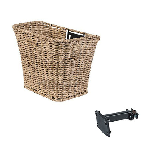 Basil Bremen Rattan Look FM - panier à vélo - avant - avec support de potence Basil FM - marron clair