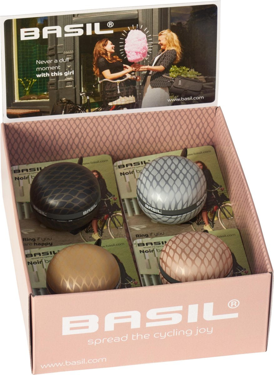 Affichage avec 4 cloches de vélo de cloche de basilic noir