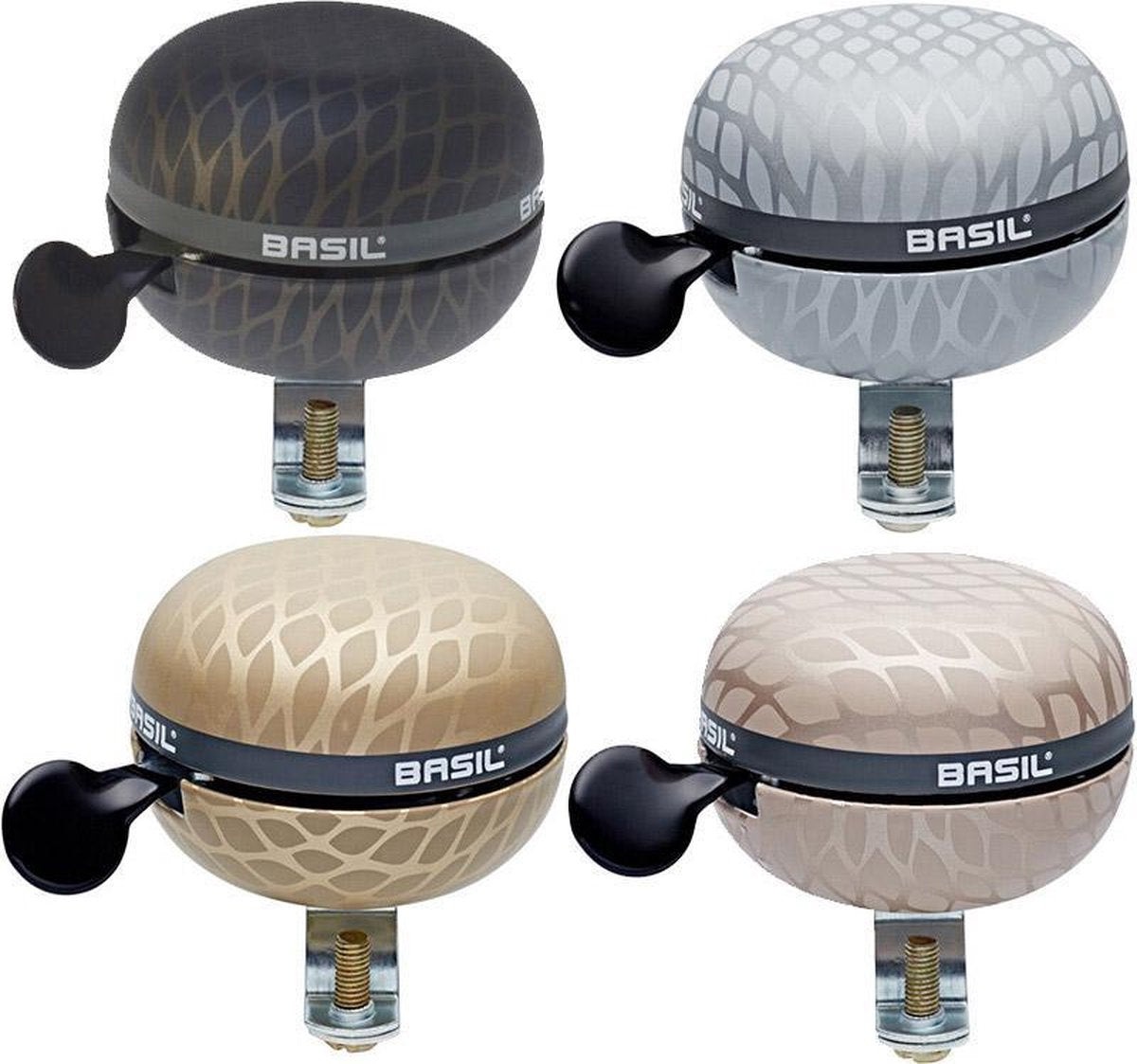 Affichage avec 4 cloches de vélo de cloche de basilic noir