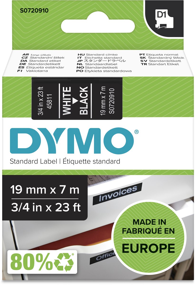 Étiquettes Dymo originales d1 | texte blanc sur étiquette noire | 19 mm x 7 m | étiquettes autocollantes pour l'imprimante d'étiquettes Label Manager
