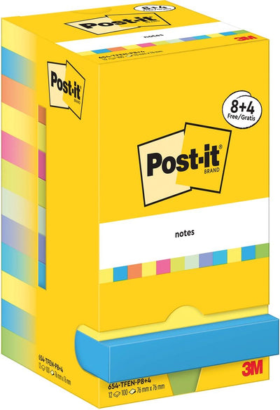 Notes autocollantes post-it 654-mx-p8+4 multicolores lot de 12 8+4