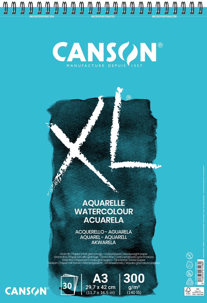 Canson carnet de croquis xl aquarelle 300g m² format A3 30 feuilles