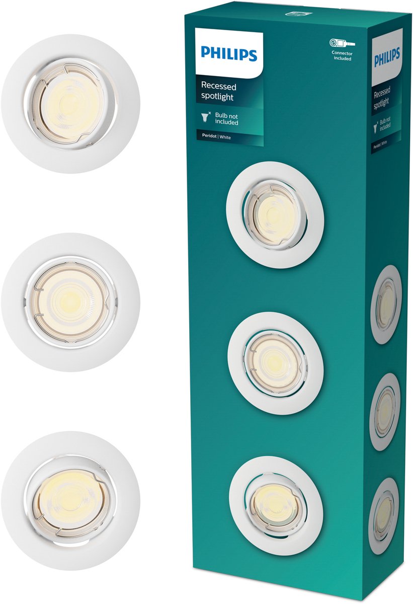 Philips LED Spot encastrable Philips Peridot - raccord gu10 - blanc - rond - spot orientable - pack de 3