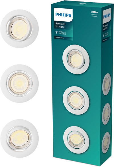 Philips LED Spot encastrable Philips Peridot - raccord gu10 - blanc - rond - spot orientable - pack de 3