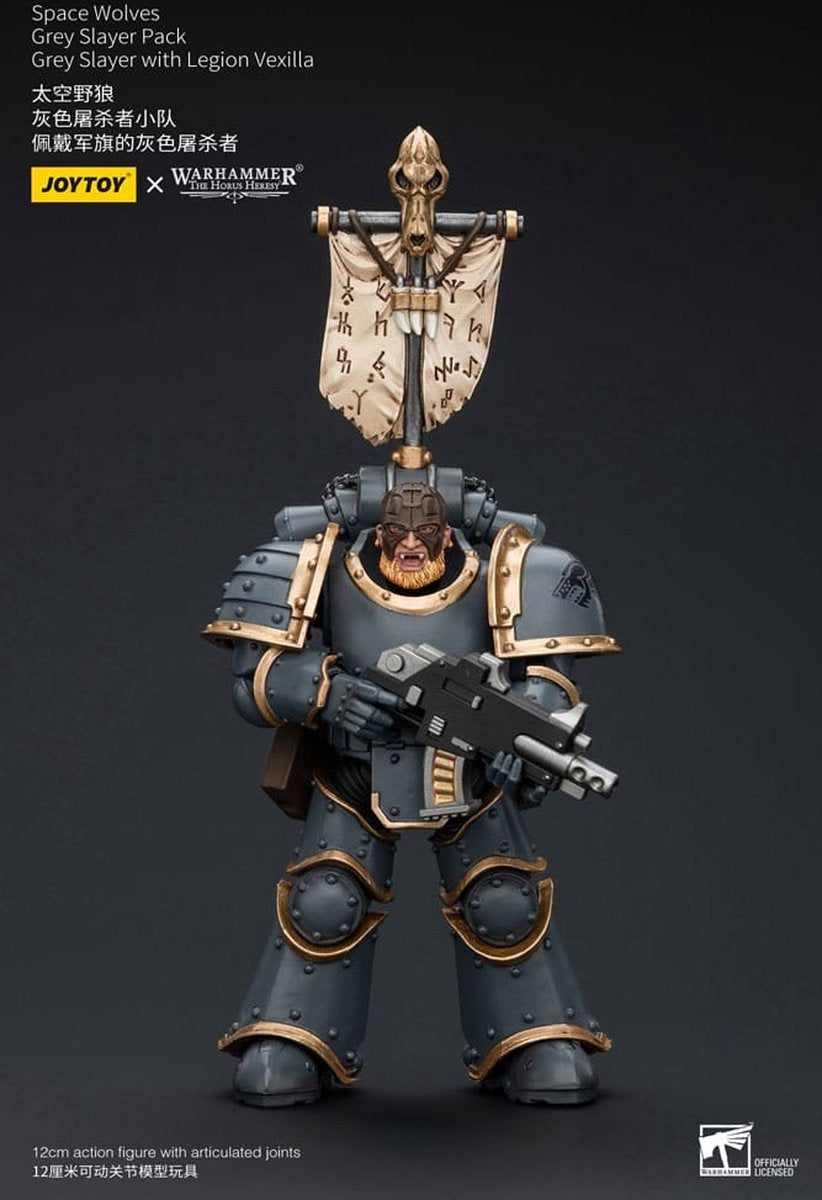 Joy toy (cn) figurine d'action warhammer the horus heresy 1 18 space wolves pack de tueur gris tueur de gris avec légion vexilla figurine d'action de 12 cm