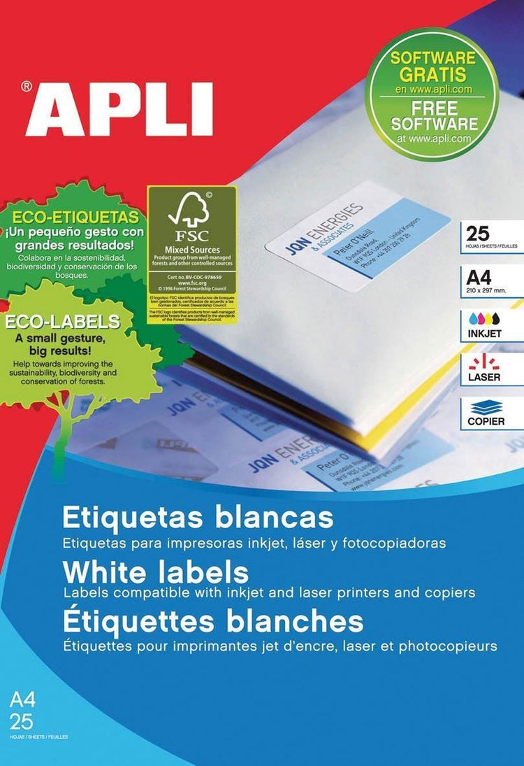 Apli étiquettes autocollantes 10199 blanc 35,6 x 16,9 mm a4 25 feuilles