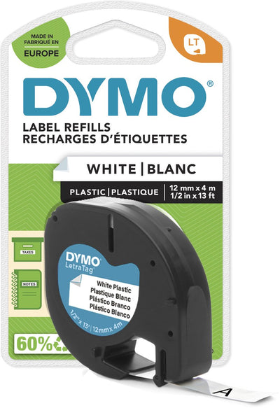 Dymo letratag ruban plastique blanc (12mm x 4m)