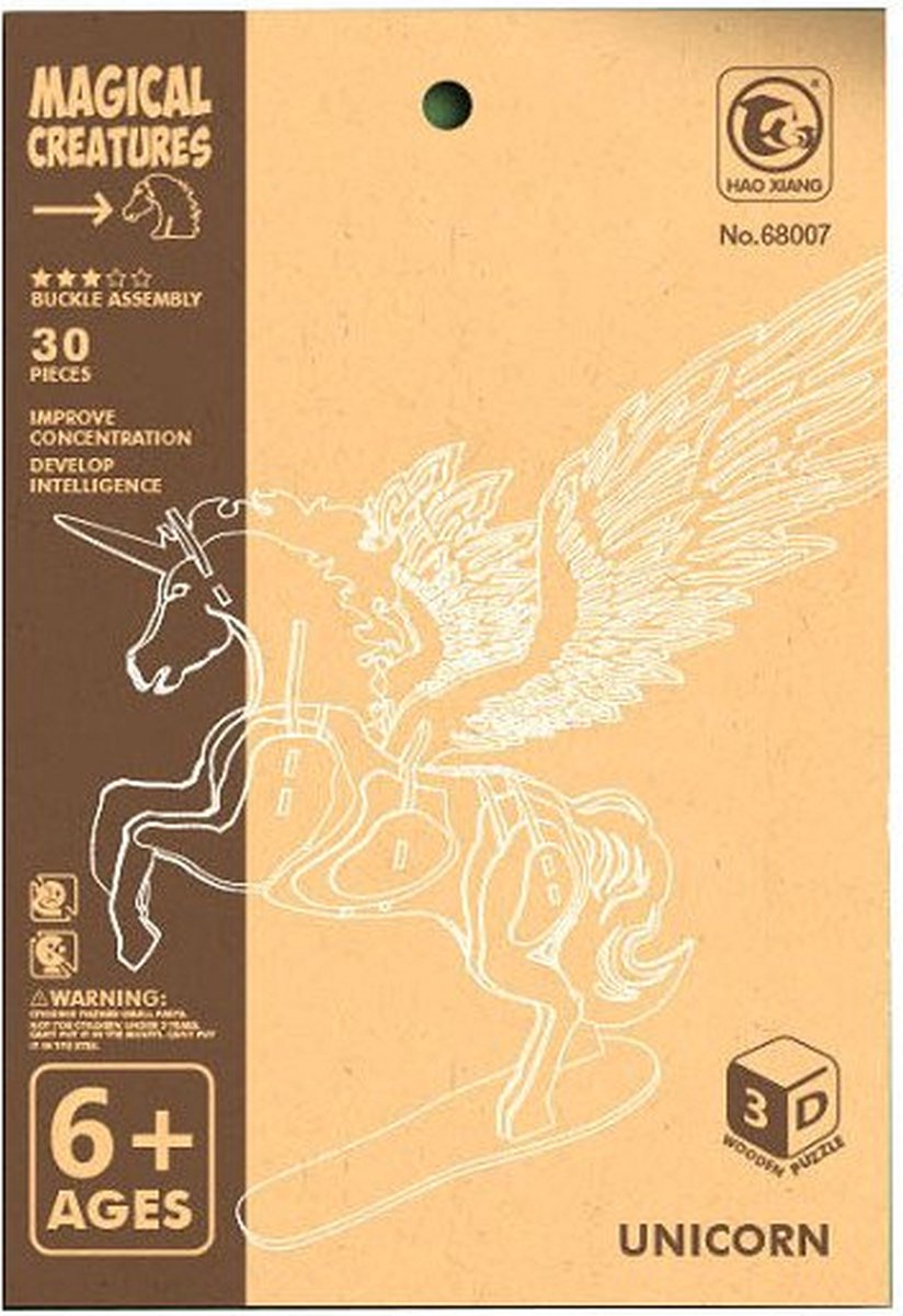 Kit de construction en bois Licorne 3D avec ailes