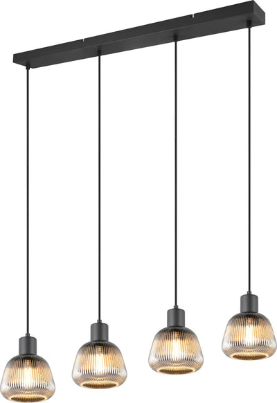 Trio tarifa - lampe suspendue - noir mat - verre fumé industriel - excl. 4x e27 4 w - montage au plafond - réglable en hauteur