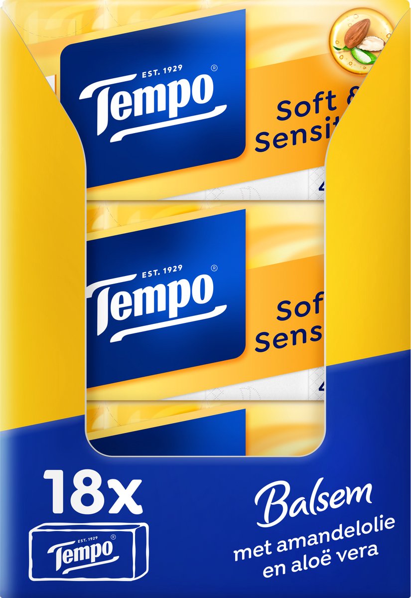 Tempo soft sensitive - Mouchoirs 4 épaisseurs - 18 x 8 paquets = 144 paquets