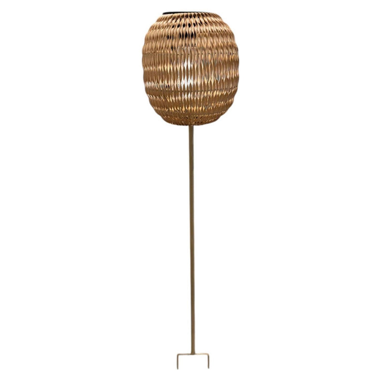 Lanterne solaire ambiance Manoir en rotin sur socle 17x86,5cm