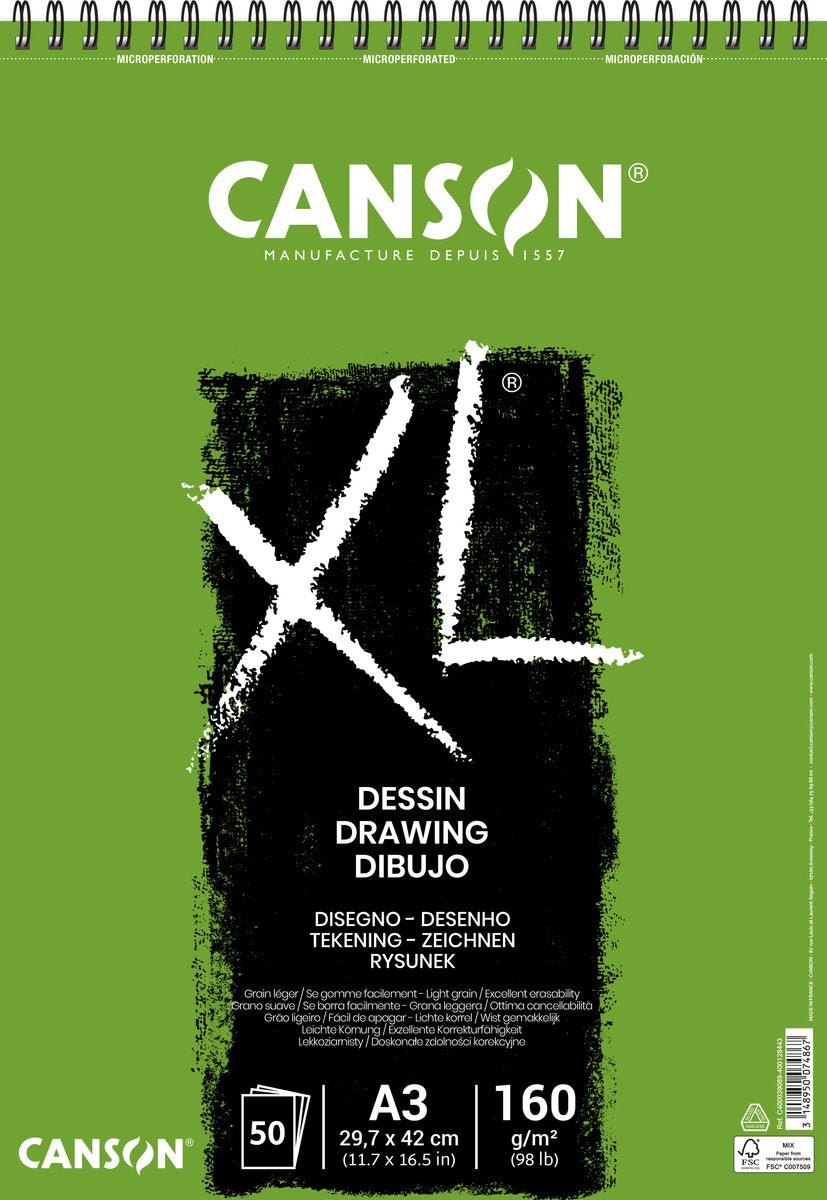 Canson papier à dessin xl dessin 50 feuilles 160gr a3 blanc