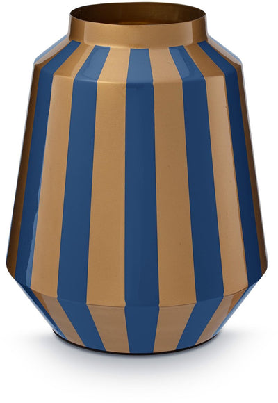 Pip studio vase stripes - vase à fleurs en métal - or bleu - 24x29cm