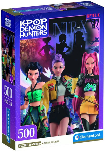 Puzzle chasseurs de démons K-pop 500 pièces par clementoni compact - puzzle kpop huntrix pour enfants - cadeau passe-temps k pop à partir de 6 ans