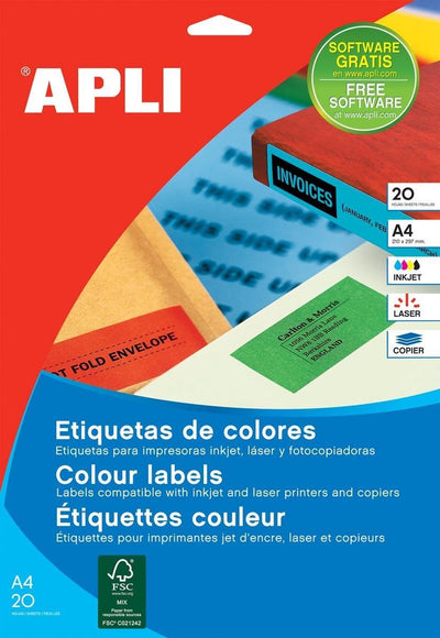 Apli étiquettes autocollantes 70 x 37 mm vert a4 20 feuilles