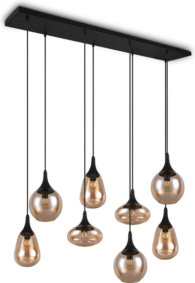 Trio lumina - lampe suspendue - noir mat - excl. 8x e14 40w - réglable en hauteur - verre ambré