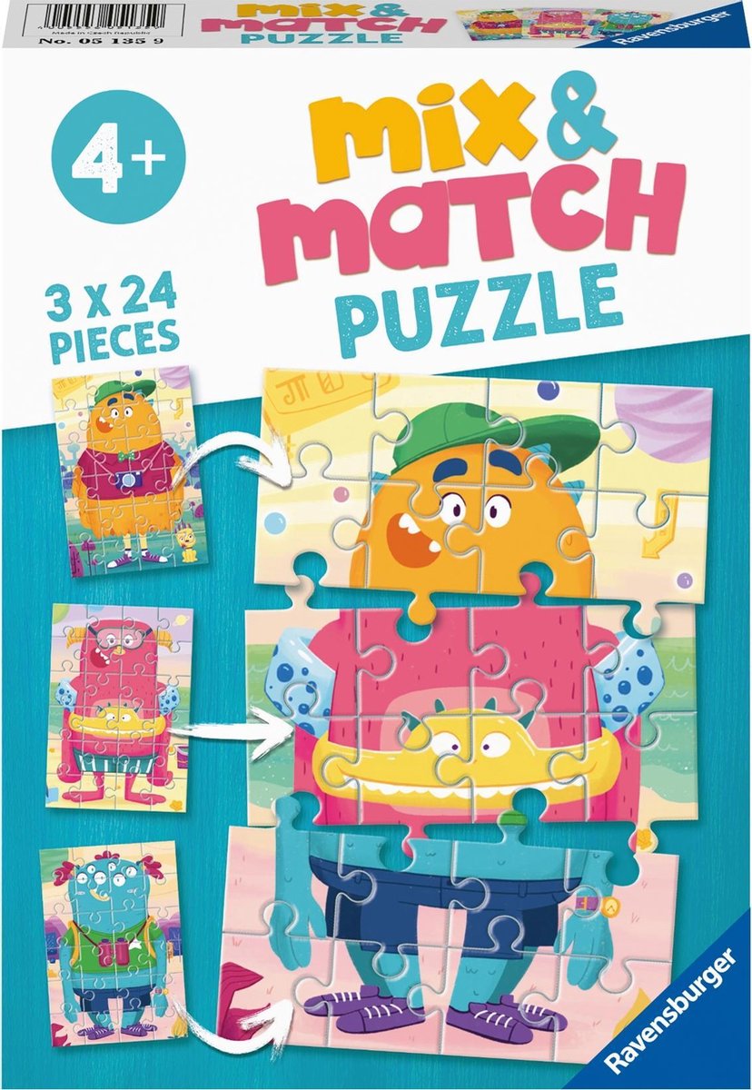 Ravensburger mix match puzzle monstres drôles - 3 x 24 pièces - puzzle pour enfants