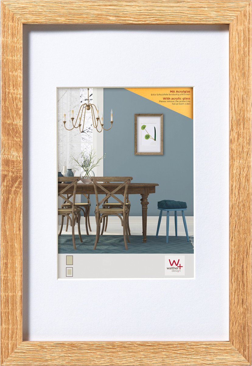 Walther fiorito - cadre en bois mdf - format photo 30x40 cm - verre d'art - chêne clair