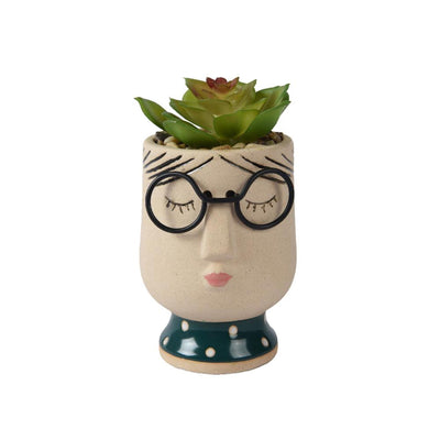 Decoris plante artificielle en pot visage lunettes h13,5cm