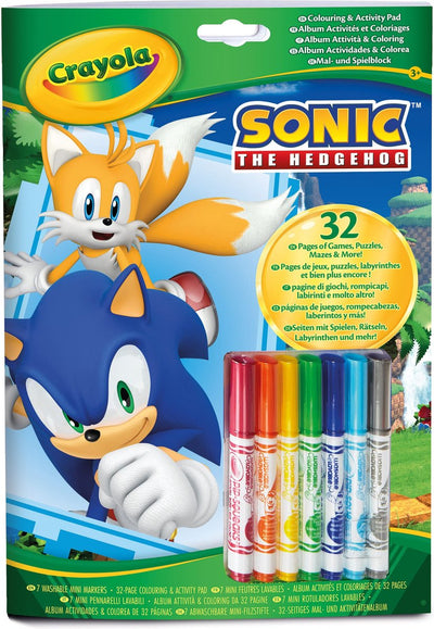 Crayola - livre de coloriage - sonic - 32 pages à colorier et 7 mini feutres lavables