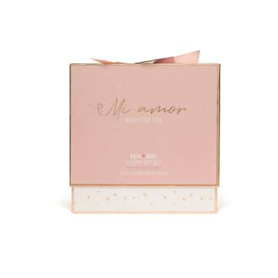 Coffret cadeau bain Source balance mi amore lotion pour le corps 120 ml, gel douche bain 180 ml, pain de savon 110 g et éponge de bain