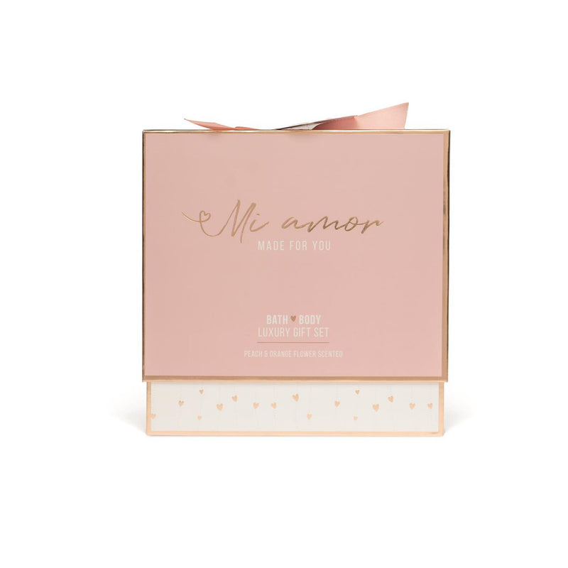 Coffret cadeau bain Source balance mi amore lotion pour le corps 120 ml, gel douche bain 180 ml, pain de savon 110 g et éponge de bain
