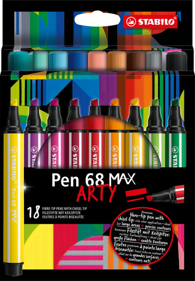 Stillo Pen 68 Max Arty Felt -Tip Pen avec épaisses pics de burin 18 couleurs