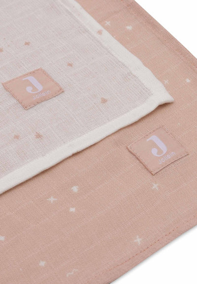 Jollein - tissu hydrophile grand 115x115cm - lange - coton doux - 2 pièces - rose sauvage scintillant