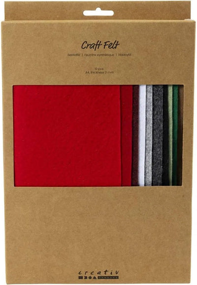 Creativ company feutre de loisirs, a4, feuille 210x297 mm, épaisseur 2 mm, peinture de Noël, 10 pièces 1 boîte