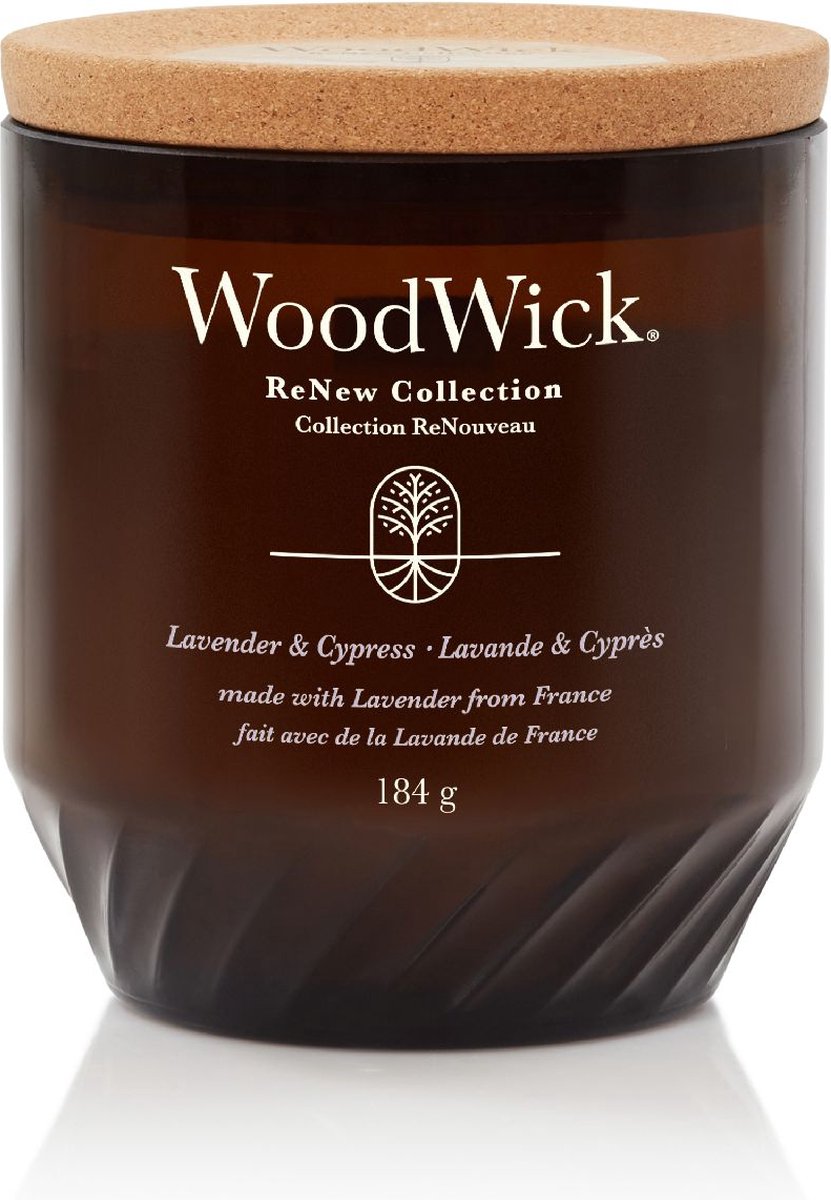 Bougie parfumée Woodwick renouveler moyenne - cyprès lavande - 55 heures de combustion
