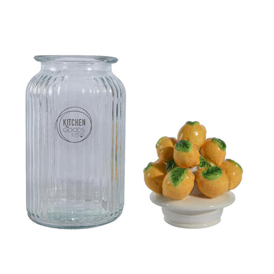 Decoris pot de rangement citron h27cm verre faïence