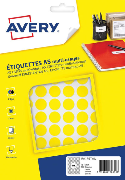 Avery étiquette a5 15mm blister rond 168pcs jaune