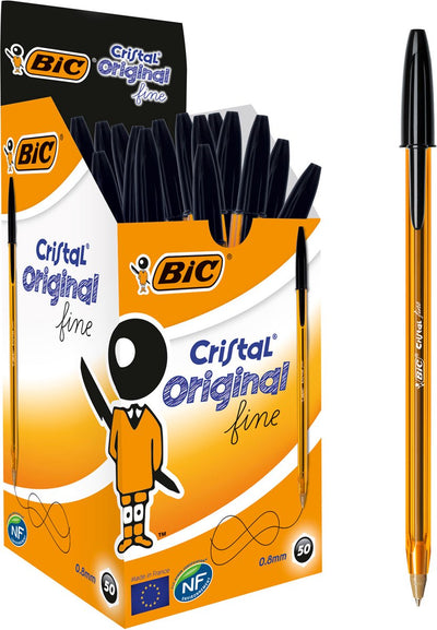 Stylo bille bic cristal fin 0,3-0,5mm noir capuchon perméable à l'air