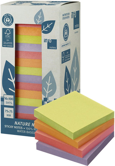 Notes d'information notes autocollantes d'information - 16 x 100 feuilles - 75x75mm - rose, rouge, orange, vert - in-5654-88tw7