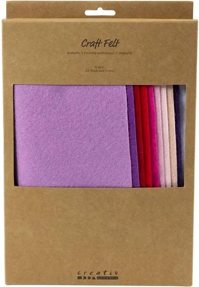 Creativ company hobby feutre, a4, feuille 210x297 mm, épaisseur 2 mm, harmonie rose violet, 10 pièces 1 boîte